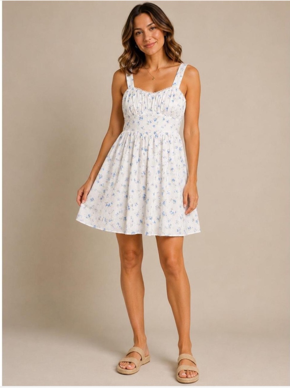Altar'd State Swiss Dot Floral Milkmaid Bow Back Mini Dress L NWT